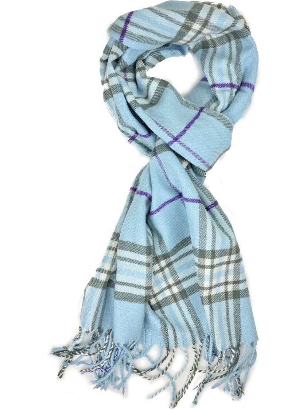 Unisex Baby Blue Plaid Plum Feather Super Soft Luxurious Cashmere Scarf